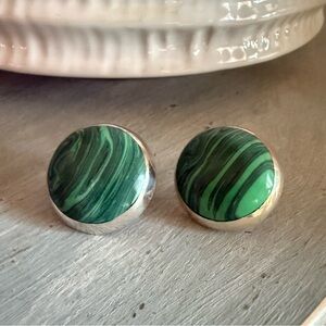 Taxco Mexico 925 Sterling Silver Malachite Earrings
